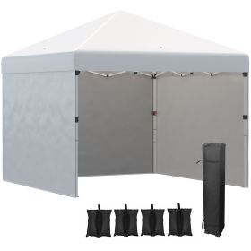Outsunny 10' x 10' Pop Up Canopy with Leg Weight Bags, Carry Bag, 3 Sidewalls, Height Adjustable ,Event Shelter Gazebo for Garden, White