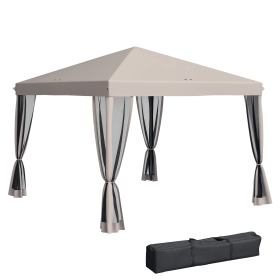 Outdoor 10 x 10 Canopy Pop-Up Tent with Sidewalls Instant Setup 4 Mesh Walls for Party Events Beige