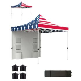 Outsunny 10' x 10' Heavy Duty Pop Up Canopy Tent with Sidewall, UPF50+ Instant Sun Shelter with Storage Pockets, American Flag