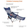Foldable Camping Chair Collapsible Reclining Chair 330LBS Load Heavy Duty Steel Lawn Chair with Reclining Backrest Angle Cup Holder Pillow Side Pocket
