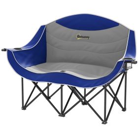 Outsunny Padded Folding Camp Chair for Adults, Double Camping Chairwith Armrests, Cup Holders, Carry Bag for Outdoor (Color: Blue)